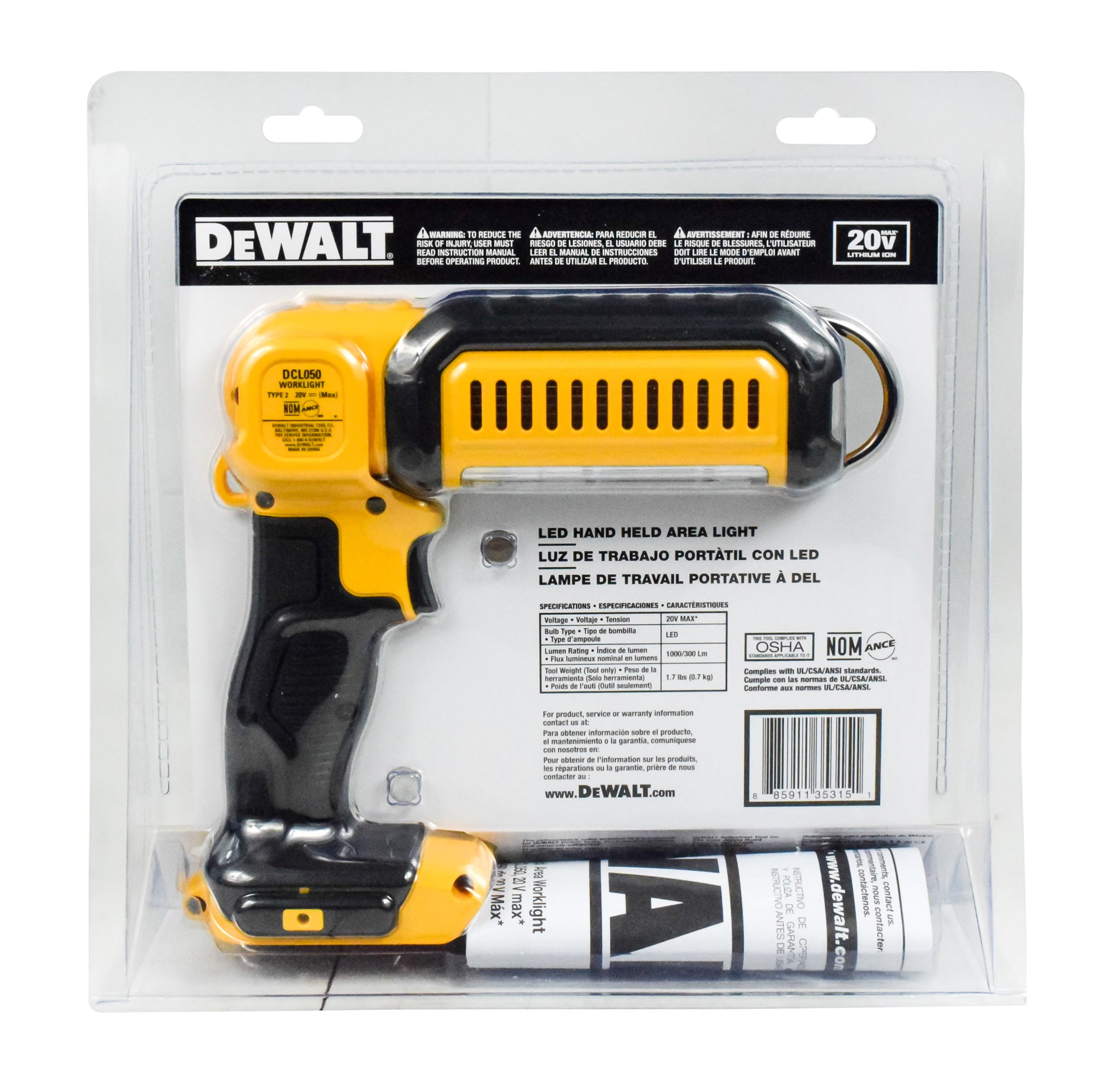 Dewalt DCL050 20-Volts MAX Lithium-Ion 500-Lumen Hand Held LED Area Light