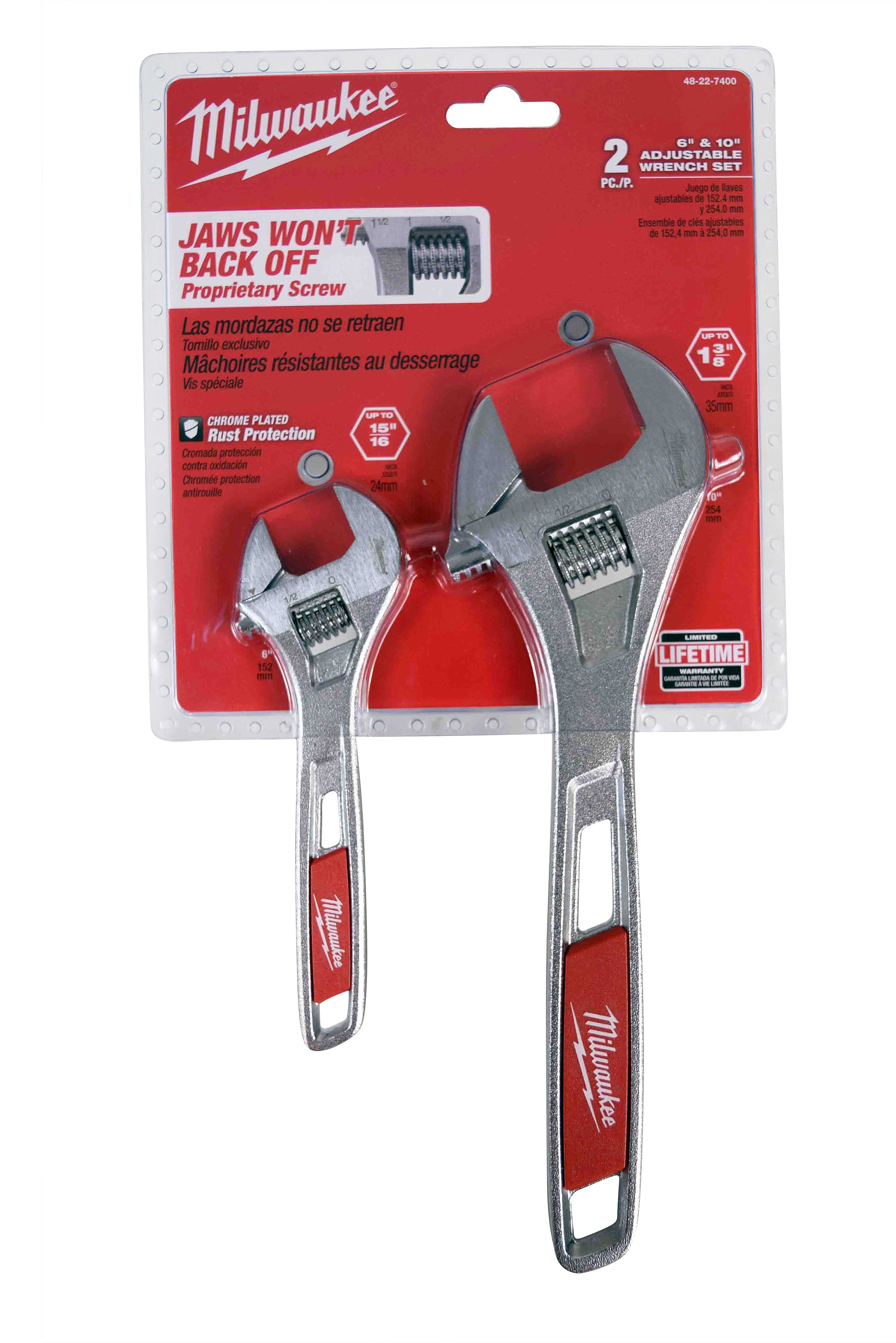 Milwaukee 48-22-7400 6 in. & 10 in. Adjustable Chrome Steel Wrench Set