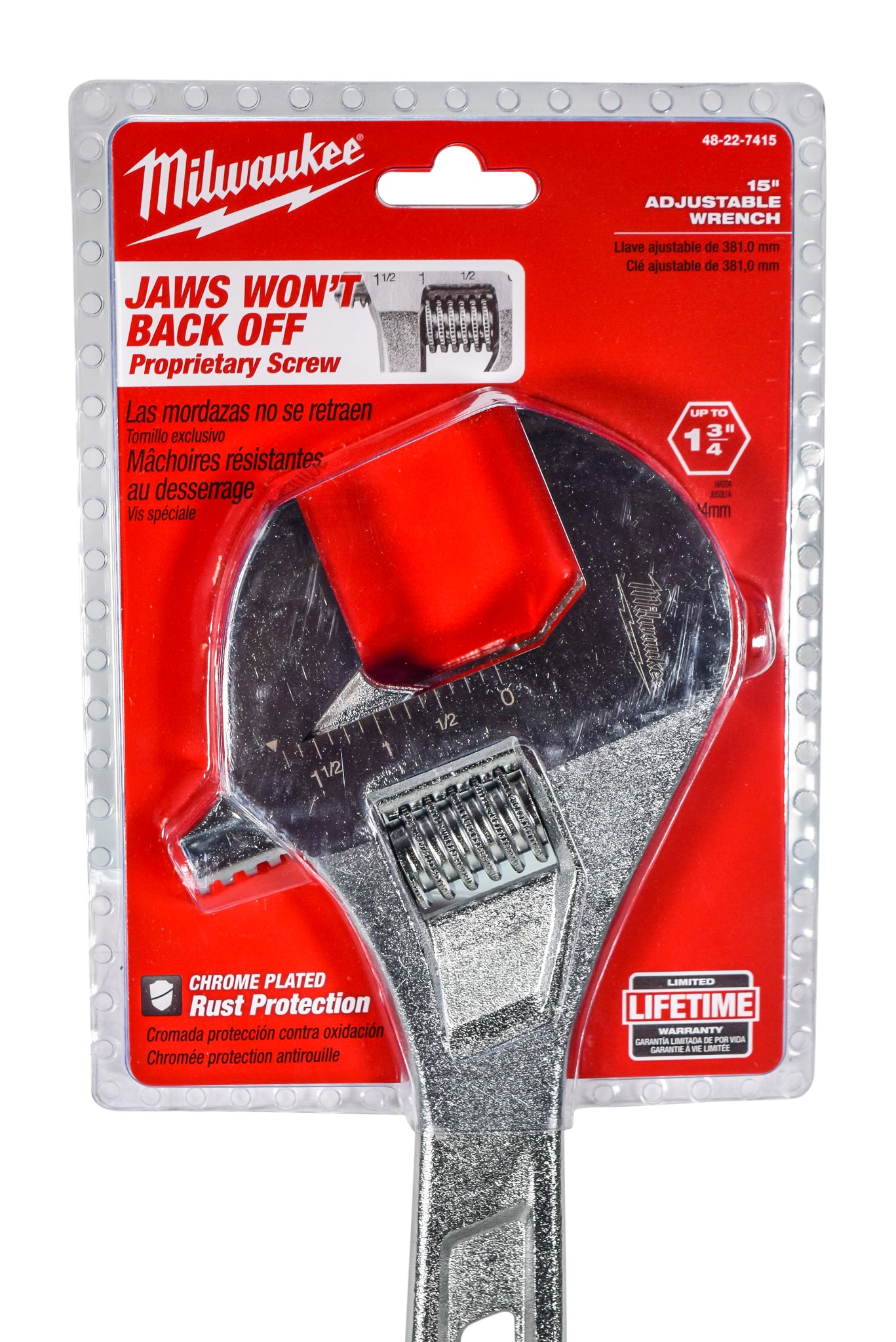 Milwaukee 15" Adjustable wrench 1 3/4" capacity