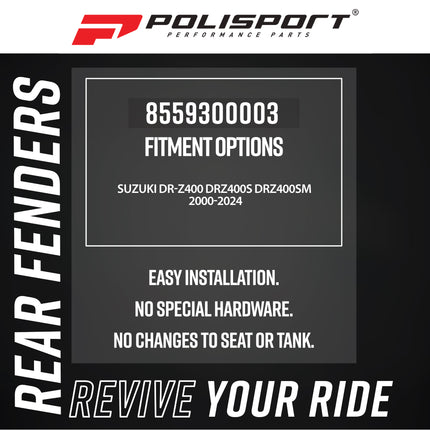 Polisport White Rear Fender Restyling Kit 8559300003 for Suzuki DR-Z400 DRZ400S DRZ400SM 2000-2024 | Modern MX Tail Mudguard Plastics Replacement Upgrade