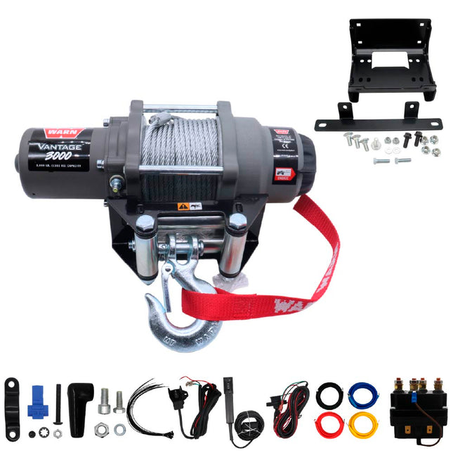 WARN Vantage 3000 Winch and Mount Kit (108213 101678) for 2014-2023 Kawasaki Teryx 800, Teryx4, KRX 1000 - Bolt-On Steel Plate Compatible with ProVantage & Vantage Winches