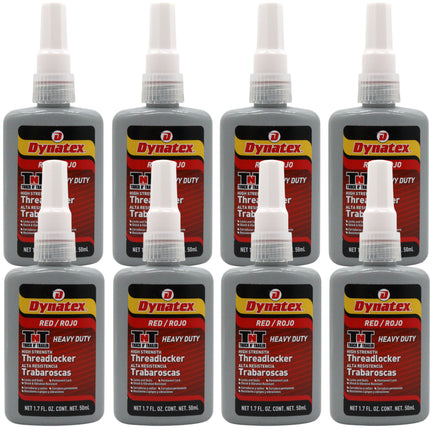 Dynatex Red High Strength Threadlocker 1.70 oz Bottle - Permanent Lock, Anaerobic, Large Fasteners, Vibration & Solvent Resistant (8-Pack)