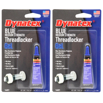 Dynatex Blue Medium Strength Gel Threadlocker 0.20 oz Bottle - Removable with Hand Tools, Locks Fasteners on Metal, Vibration Resistant, Solvent Resistant (2-Pack)