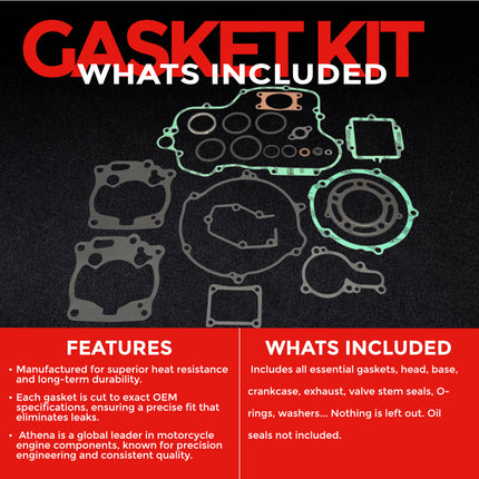 Athena P400250850009 Full Gasket Kit for Kawasaki KX125 2000‑2002 – Complete Engine Gasket & Seal Rebuild Set for Motocross and Off‑Road Performance (Oil Seals Not Included)