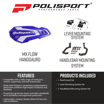 Polisport 8308200064 MX Flow Handguards for Yamaha YZ/YZF/WR 2026+ – Blue/White – Pair of Performance Handguards with Durable Finish Perfect Factory Fit Impact Resistant