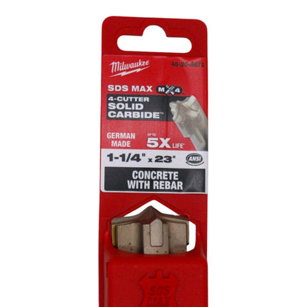 Milwaukee 48-20-8972 SDS-MAX 4CT MX4 Drill Bit, 1-1/4 in. x 18 in. x 23 in., Rebar Guards for Durability in Hard Aggregate & Rebar, Sharp Centering Tip for Exact Drilling in Concrete