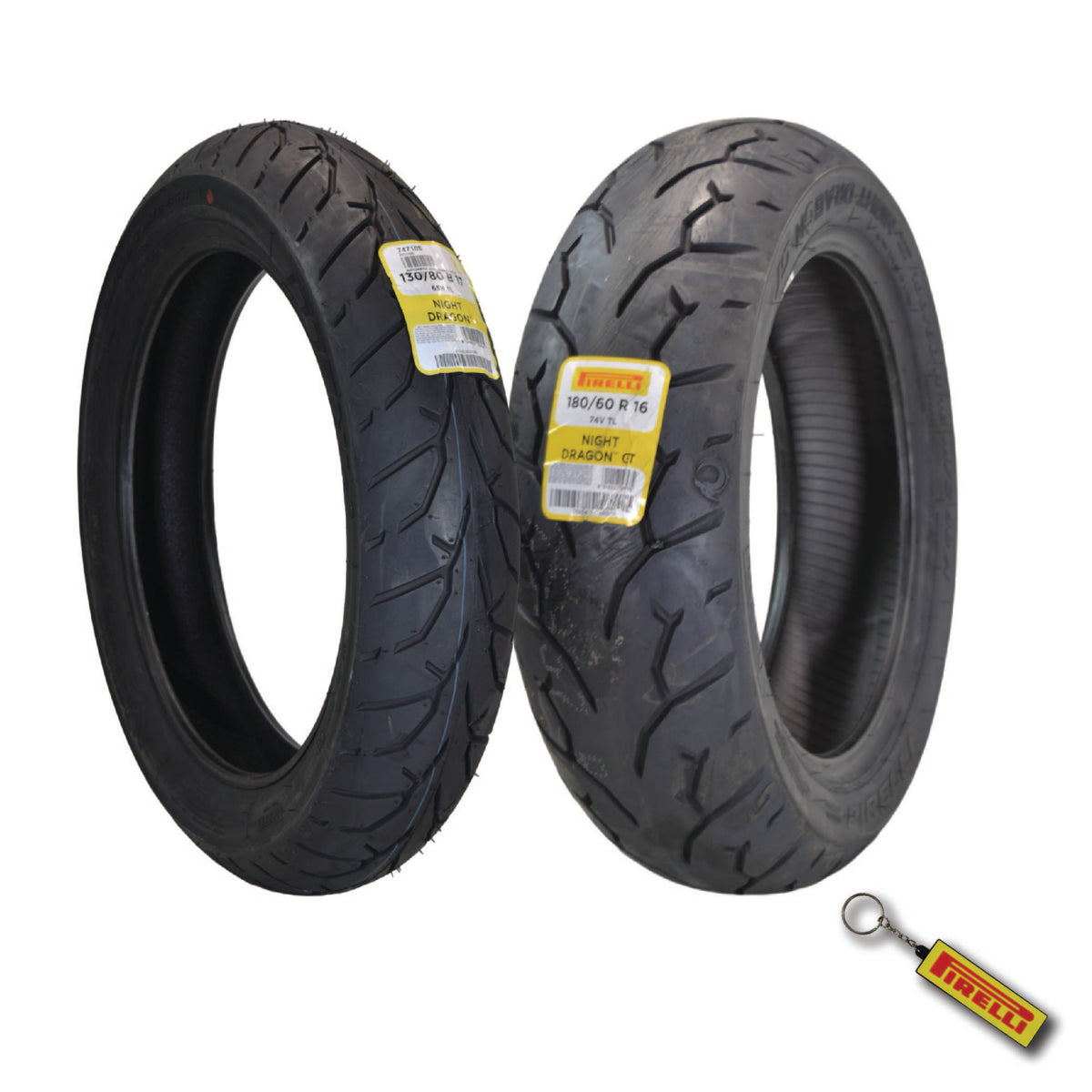 Pirelli Night Dragon 2211400 130/80B17 M/CTL 65H Front Motorcycle Cruiser Tire Pirelli Night Dragon GT 180/60R16 M/C 80H REINFTL Cruiser Motorcycle Rear Tire w/ Keychain