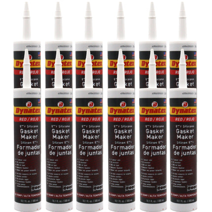 Dynatex Red Hi-Temp RTV Silicone Gasket Maker 10.1 oz Caulk Tube - Oxygen Sensor Safe, OEM Specs, 650°F Hi-Temp, Oil/Water Resistant, Made in the USA (12-Pack)