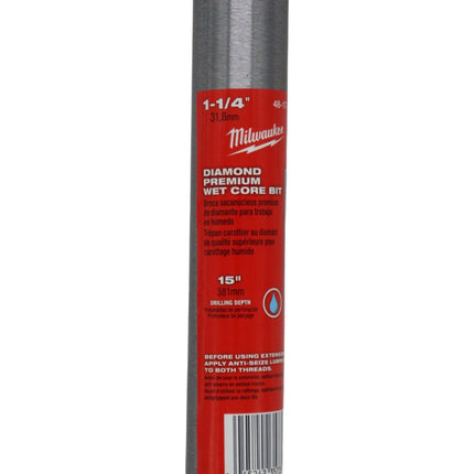 Milwaukee 48-17-3012 1-1/4 in. Diamond Premium Wet Core Bit, 5/8 in. - 11 thread, 15 in. cutting depth