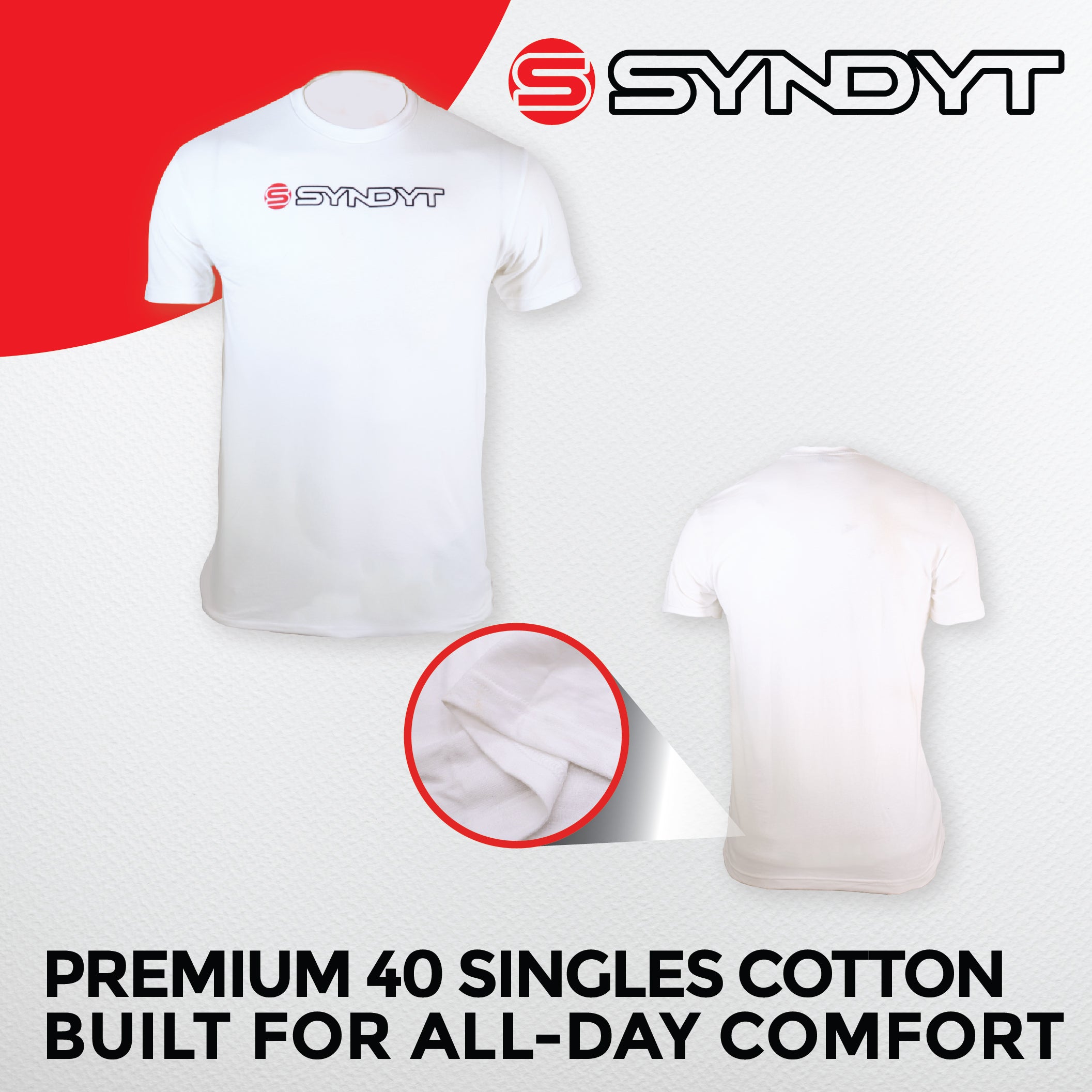Syndyt Men's Women's Short Sleeve T-Shirt, Soft Cotton Blend Crewneck Tee, Lightweight Comfort Fit Casual Shirt for Gym, Workout, Lounge or Everyday Wear - White (Large)
