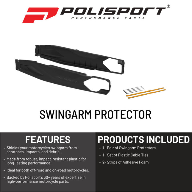 Polisport Motocross Motorcycles (MX) Swingarm Protector EVO for CFMOTO 450MT (2024-2026) Dirt Bikes - OEM-Style Fit, Bolt-On Dual Mounting Points, High Impact & Abrasion Resistant - Black