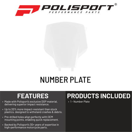 Polisport 8681600002 Number Plate for Yamaha YZ450F 2026+ – White – OEM-Style Replica Front Number Plate with Durable Gloss Finish Perfect Factory Fit Impact Resistant