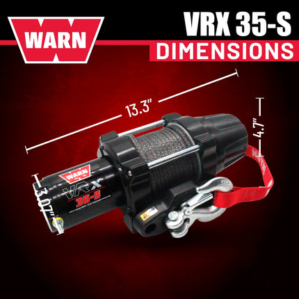 WARN VRX 35-S Powersport Winch – 3,500 lb Pulling Capacity, Synthetic Rope, Sealed Motor, All-Metal Gear Train, IP68 Waterproof Design for ATV/UTV Recovery, Trail Riding & Utility Work