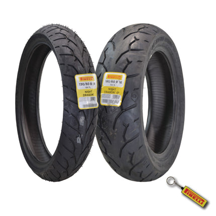 Pirelli Night Dragon Tire Set: 130/60B19 M/C 61H TL Front & 180/60R16 M/C 80 H REINFTL Rear Cruiser Motorcycle Tires - Superior Traction & Handling for High-Performance Cruisers with Keychain