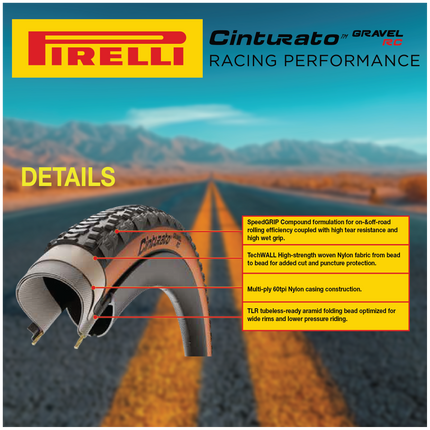 Pirelli Cinturato Gravel RC TLR 45-622 (700 x 45c) Road Bicycle Tire - SpeedGrip Compound, Clincher Type, Tubeless Ready Bike Tire with Keychain 700x45c