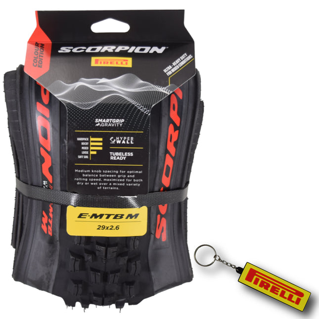 Pirelli Scorpion E-MTB M Red Color Edition (29 x 2.6) Mountain Bicycle Tire Tubeless High-Performance Tear-Resistant E-MTB Tire for XC Racing Trail & Enduro Riding 60 TPI Mountain Bike w/Keychain