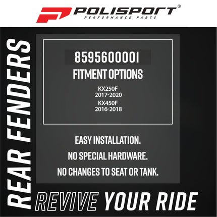 Polisport 8595600001 Motocross Rear Fender for Kawasaki KX450F (2016-2018) KX250F (2017-2020) Dirt Bikes - High-Impact Resistant Technical Plastic with UV Protection, OEM-Style Precise Fit - Green