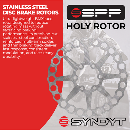 Syndyt SPP Holy Rotor Supersized 140mm Heat-Treated Lightweight Stainless Steel Disc Brake Rotor for BMX Race Bikes, Standard 6 Bolt ISO Mounting Pattern, Includes 6 Steel Rotor Bolts
