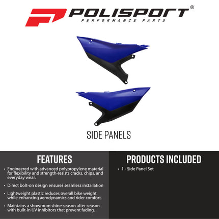 Polisport 8507200001 Motocross (MX) Side Panels for Yamaha YZ450F (2023+) YZ250F (2024+) Dirt Bikes - High-Impact Resistant Technical Plastic with UV Protection, OEM-Style Precise Fit - Blue