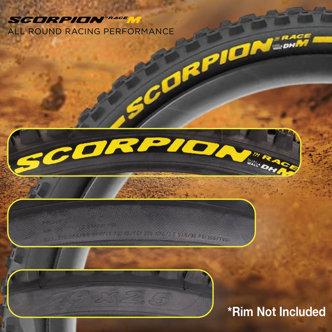 Pirelli Scorpion Race DH M Yellow 63-622 (29x 2.5) MTB Bicycle Tire & SmarTUBE 23/32-622 Set- Designed for Hardpacked Courses and Mixed Terrain, 60TPI - Mountain Bike Tire w/Keychain