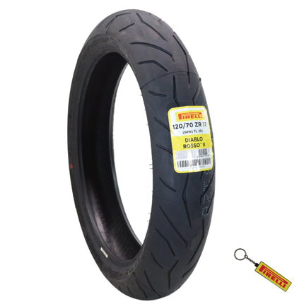 Pirelli Diablo Rosso II 120/70ZR17 (58W) D Front Motorcycle Tire, High Performance, Durable, and Reliable: Sport Performance for Road Use with Keychain, Special Ducati-Compatible D Version