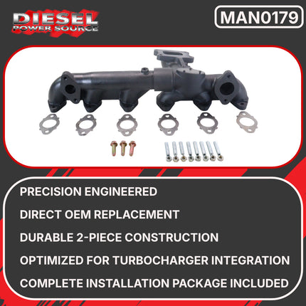 Diesel Power Source 5G Exhaust Manifold 2019-2024 Dodge Ram 6.7L Cummins Turbo Direct Bolt-On High Flow Cast Iron Lower EGTs Faster Spool (OEM 5450589, 708776AT)