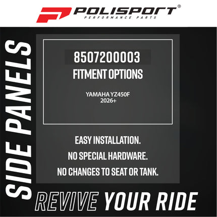 Polisport 8507200003 Motorcycles (MX) Side Panels for Yamaha YZ450F (23+) YZ250F (24+) Dirt Bikes - High-Impact Resistant DGP Technical Plastic with UV Protection, OEM-Style Precise Fit - Black