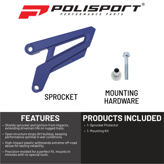 Polisport Front Sprocket Protector Guard Durable Impact Shield for KTM SX/XC/EXC/XCW 150-450 (2016-23), Husqvarna TC/TE/FC/FE 250-501 (2016-23), Mud-Resistant (Black)
