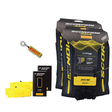 Pirelli Scorpion Race DH M Yellow 63-622 (29x 2.5) MTB Bicycle Tire & SmarTUBE 23/32-622 Set- Designed for Hardpacked Courses and Mixed Terrain, 60TPI - Mountain Bike Tire w/Keychain(2 Pk)