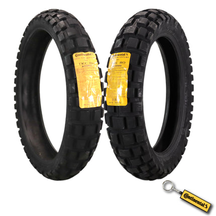 Continental TKC 80 Twinduro Front & Rear Tire Set 120/70-19 & 140/80-18, Durable off-road and on-road performance, superior grip for adventure touring motorcycles, all-terrain, with keychain