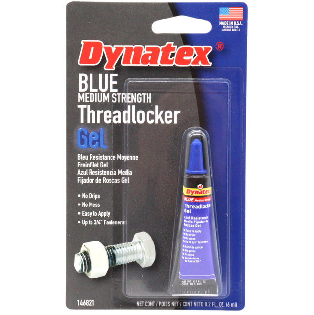 Dynatex Blue Medium Strength Gel Threadlocker 0.20 oz Bottle - Removable with Hand Tools, Locks Fasteners on Metal, Vibration Resistant, Solvent Resistant (Single)