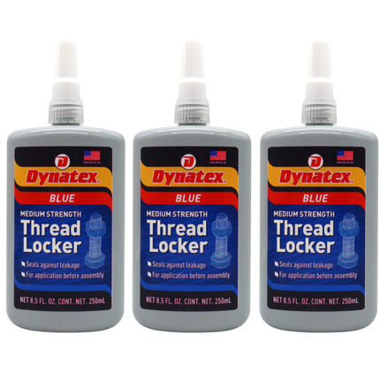 Dynatex Blue Medium Strength Threadlocker 8.5 oz Bottle - Removable with Hand Tools, Locks Fasteners on Metal, Vibration Resistant, Solvent Resistant (3-Pack)