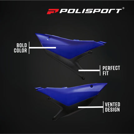 Polisport 8507200001 Motocross (MX) Side Panels for Yamaha YZ450F (2023+) YZ250F (2024+) Dirt Bikes - High-Impact Resistant Technical Plastic with UV Protection, OEM-Style Precise Fit - Blue