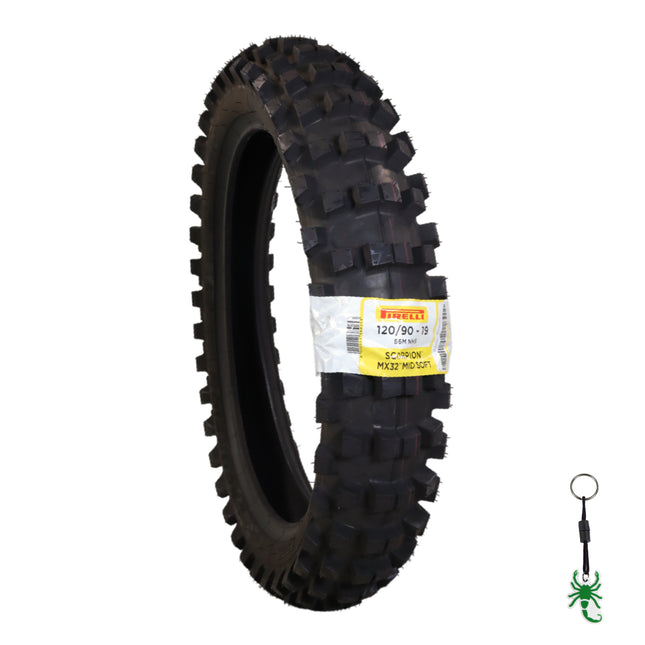 Pirelli Scorpion MX32 Mid Soft Motocross Dirt Bike Rear Tire - 120/90-19 66M NHS Bias Tube Type - Professional Off-Road Racing Rubber for Soft to Intermediate Terrain - Includes Pirelli Keychain
