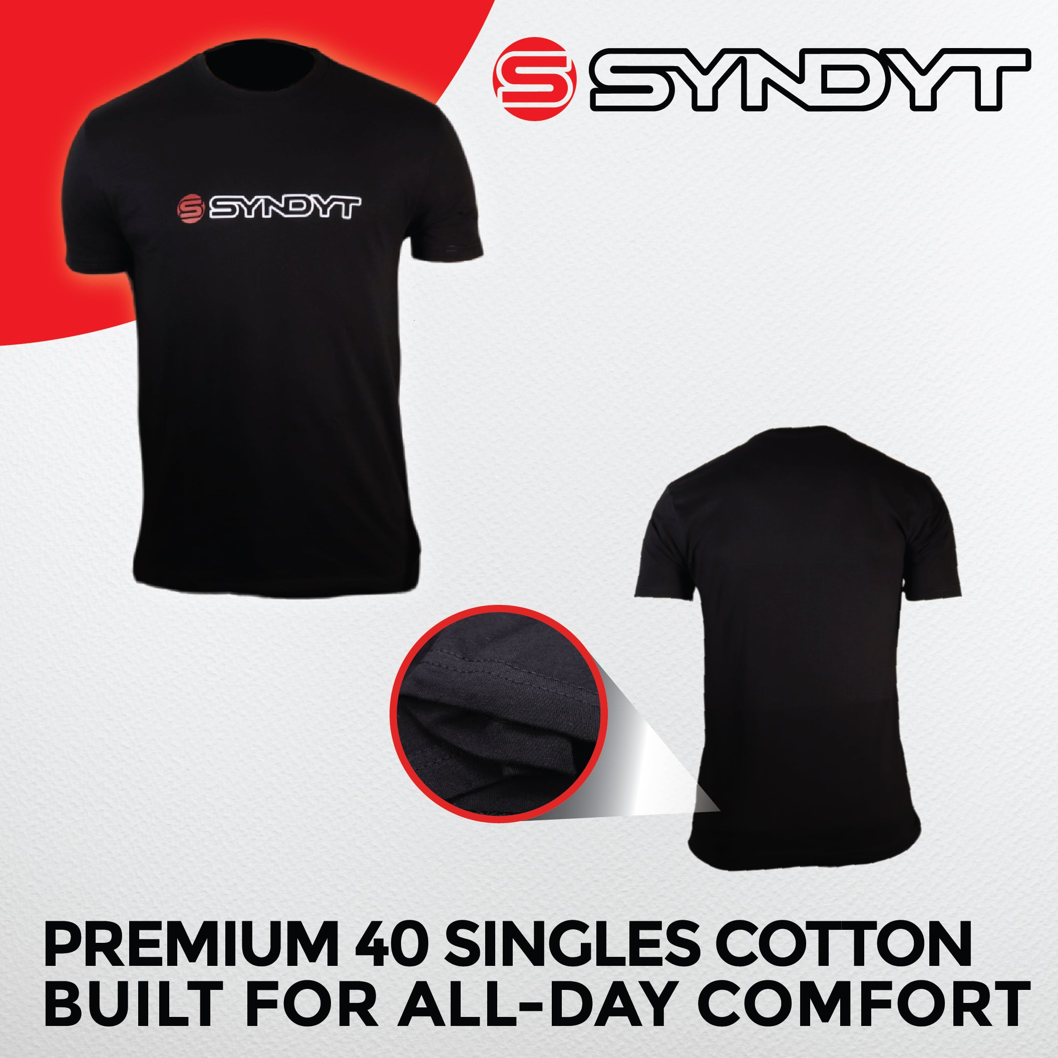 Syndyt Men's Women's Short Sleeve T-Shirt, Soft Cotton Blend Crewneck Tee, Lightweight Comfort Fit Casual Shirt for Gym, Workout, Lounge or Everyday Wear - Black (Medium)