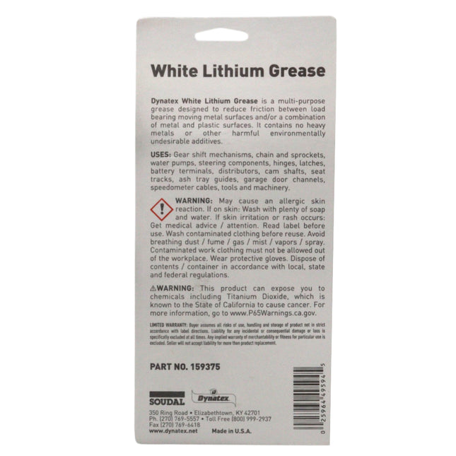 Dynatex White Lithium Grease 1 oz Tube - Multi-Purpose Lubricant for Automotive, Garage Doors, Hinges, Chains, Latches (5-Pack)
