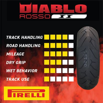 Pirelli Diablo Rosso II 200/50-17 (75W) TL Rear & 120/70 ZR 17 M/C (58W) TL (K) Front Motorcycle Tire - High Performance, Durable, and Reliable: Sport Performance for Road Use with Keychain