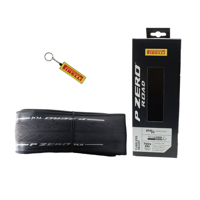 Pirelli P Zero Road TLR 28-622 Black Bicycle Tire 700x28 High Performance Road Tire - Tubeless Ready Fast Rolling Durable Folding Tire for Training and Racing with Keychain