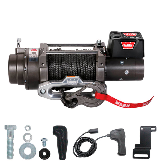 WARN 97720 M12-S Electric 12V Heavyweight Winch with Spydura Synthetic Cable Rope: 3/8" Diameter x 100' Length, 6 Ton (12,000 lb) Pulling Capacity