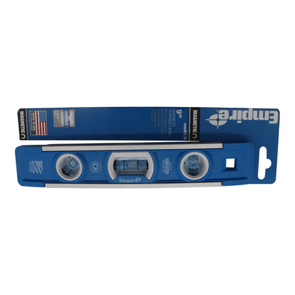 Empire 9″ True Blue Magnetic Torpedo Level – Heavy-Duty Aluminum Frame with e-Band Vials, Magnetic Base & V-Groove Edge – Precision 3-Vial (Plumb, Level, 45°) Professional Carpenter & Tradesman Tool