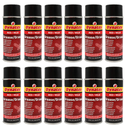 Dynatex Red Grease 12 oz Aerosol Can - Multi-Purpose, Extreme Pressure, 0 Degrees F to 400 Degrees F, Water Resistant, For Bearings Hinges Hitches Fifth Wheels (12-Pack)