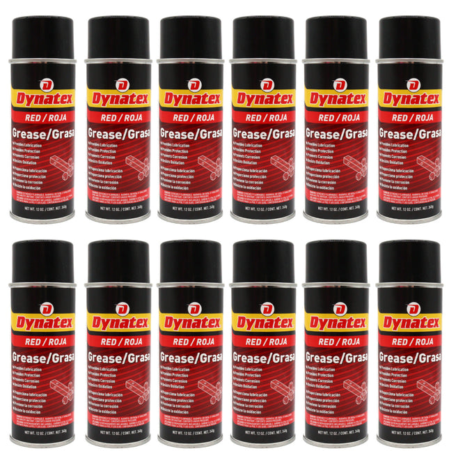Dynatex Red Grease 12 oz Aerosol Can - Multi-Purpose, Extreme Pressure, 0 Degrees F to 400 Degrees F, Water Resistant, For Bearings Hinges Hitches Fifth Wheels (12-Pack)