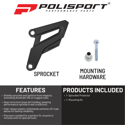Polisport Front Sprocket Protector Guard Durable Impact Shield for Yamaha YZ125 (2005-25) CR 250R (2002-07) CRF 250R (2004-09) CRF 250X (2004-17) CRF 450R/CRF 450RX (2008) Mud-Resistant (Black)