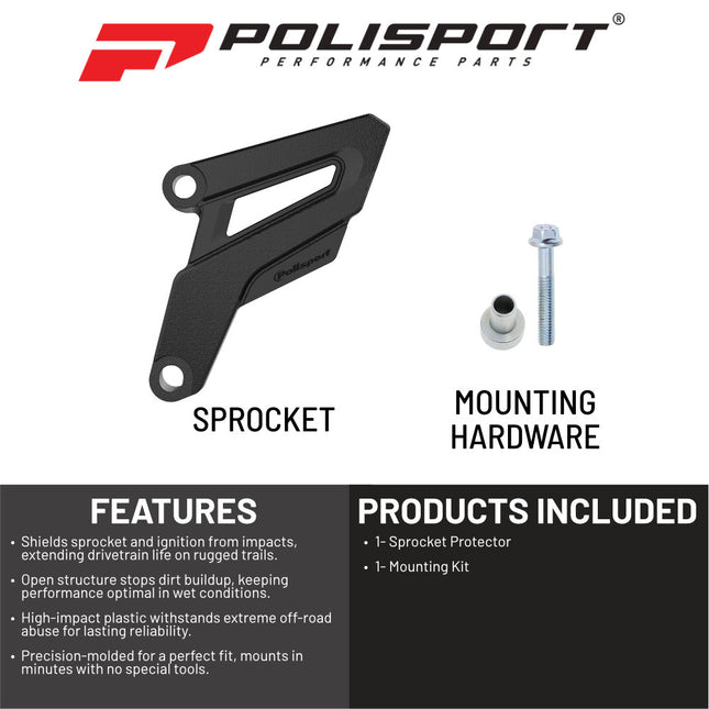 Polisport Front Sprocket Protector Guard Durable Impact Shield for Yamaha YZ125 (2005-25) CR 250R (2002-07) CRF 250R (2004-09) CRF 250X (2004-17) CRF 450R/CRF 450RX (2008) Mud-Resistant (Black)