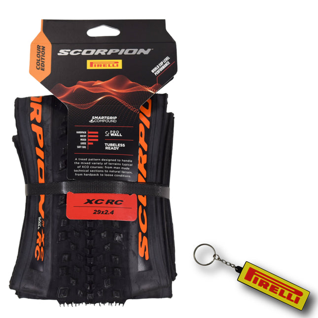 Pirelli Scorpion XC RC Orange Label 60-622 (29x 2.4) MTB Bicycle Tire  - Designed for Demanding Natural, Hardpacked, & Loose Courses, 120TPI and ProWall Casing- Mountain Bike Tire w/Keychain