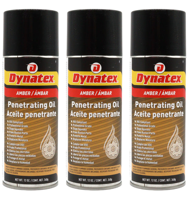 Dynatex Penetrating Oil 12 oz Aerosol Can - Multi-Purpose, Loosens Rusted Parts, Protects Tools from Rust, Lubricates Metal Plastic Rubber (3-Pack)