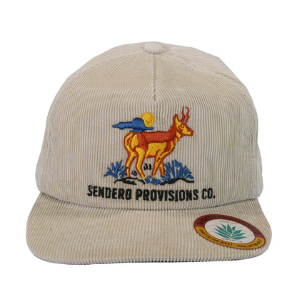 Sendero Provisions Co. Pronghorn Hat Adjustable Corduroy Snapback Hat with Embroidered Design (Tan) - One Size