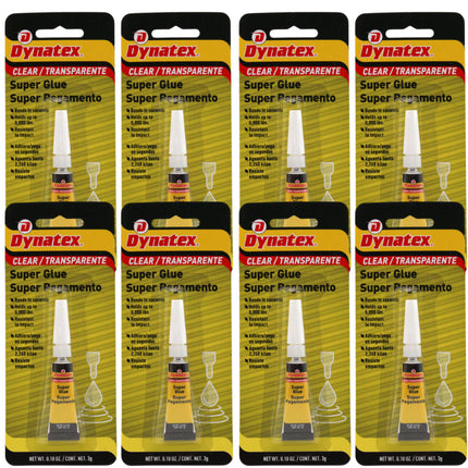 Dynatex .10 oz Super Glue Instant Adhesive - Bonds Glass Metal Plastic Rubber, 5000 PSI Strength, Clear Bond, Up to 175 Degrees F, Stronger Than Standard (8-Pack)