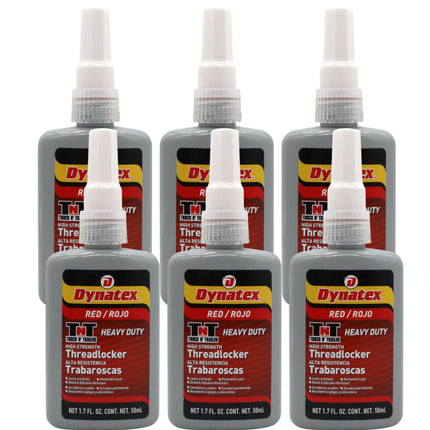 Dynatex Red High Strength Threadlocker 1.70 oz Bottle - Permanent Lock, Anaerobic, Large Fasteners, Vibration & Solvent Resistant (6-Pack)