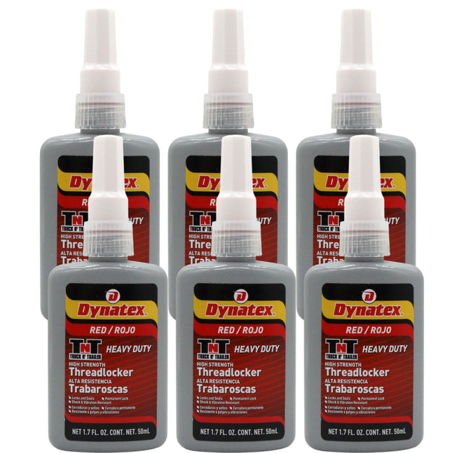 Dynatex Red High Strength Threadlocker 1.70 oz Bottle - Permanent Lock, Anaerobic, Large Fasteners, Vibration & Solvent Resistant (6-Pack)